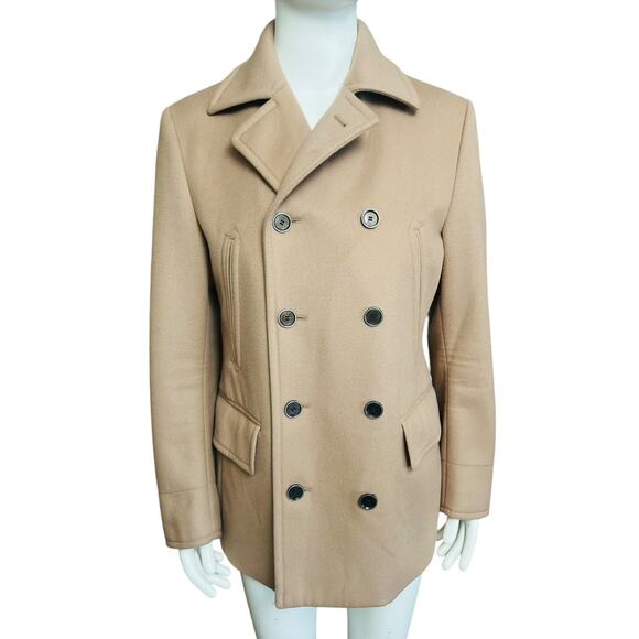 BOSS Hugo Boss Tailored T Cawel Wool Blend Coat Size US 40R Tan Pea Coat - Picture 6 of 14